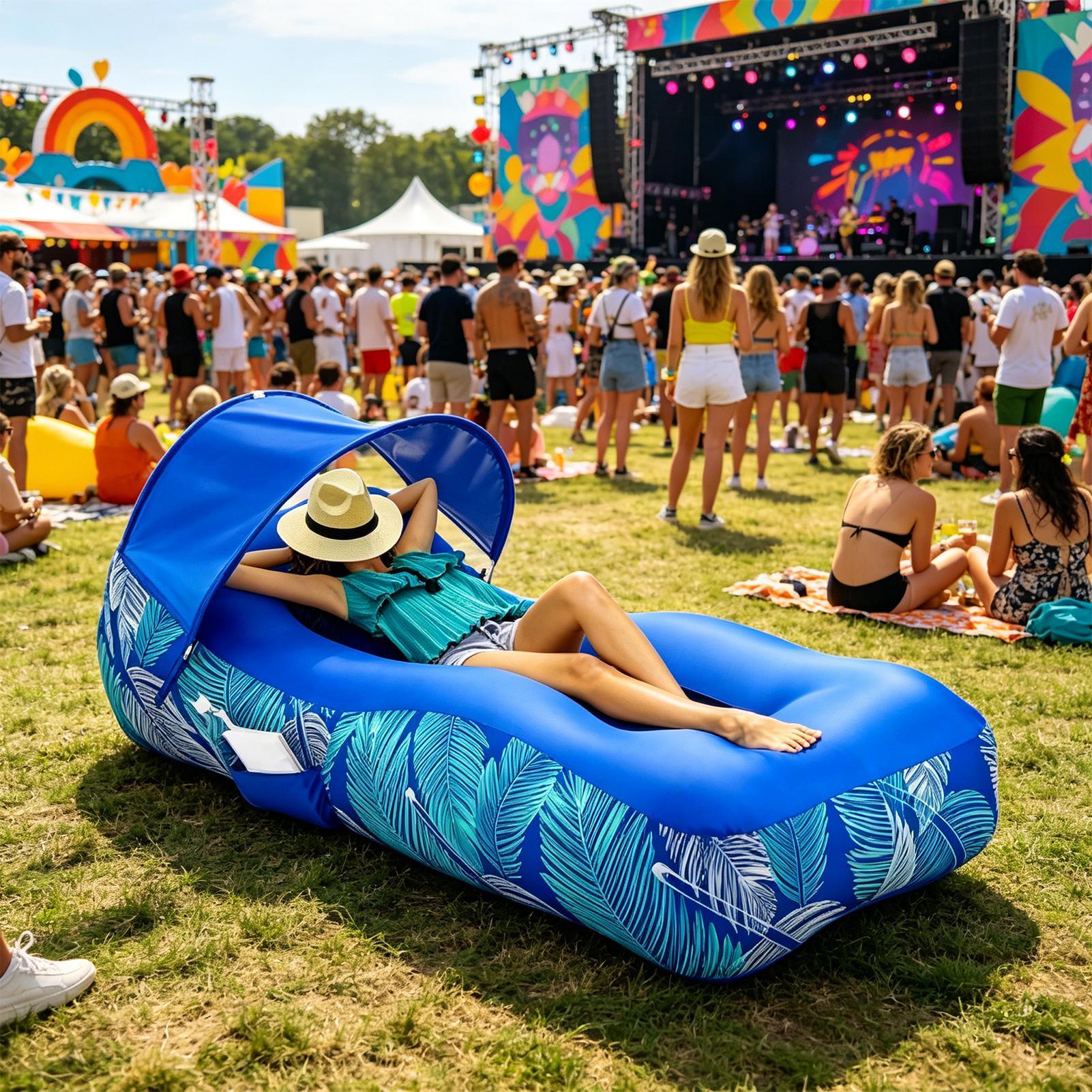 Pool Lounger Inflatable - Espreguiçadeira Inflável com Toldo Portátil para