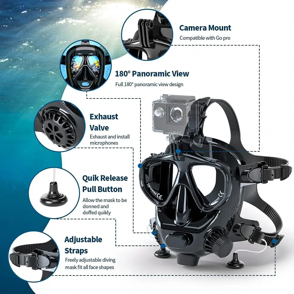 Snorkel Mask Full Face - Máscara de mergulho facial TRIMIX com