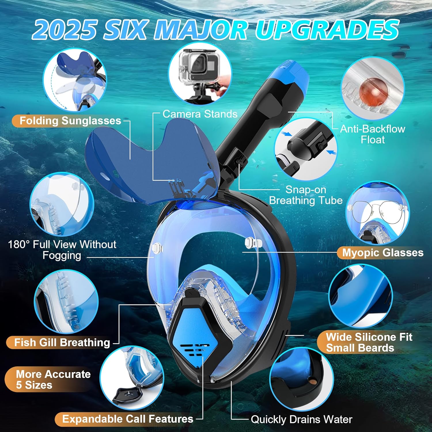 Snorkel Mask Full Face - Máscara de Snorkel Devilfish para Adultos,